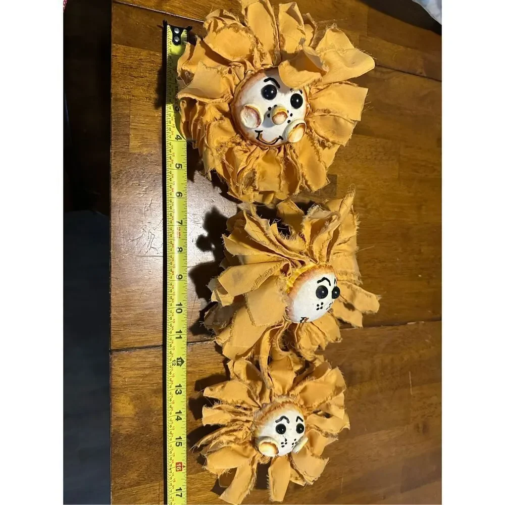 Vintage Handmade Yellow Sunflower Flower Decor Foam center Fabric  Lot of 3